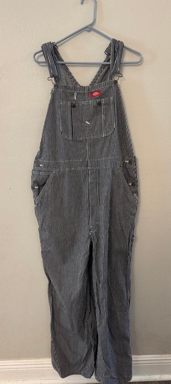 Dickies men's blue and white overalls 38 x30 train engineer halloween